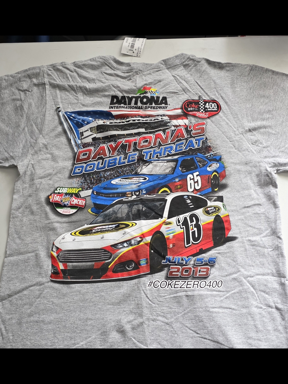 Coca Cola Grey Daytona's Double Threat' Racing Tee with Red Blue Accents